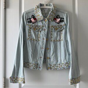 Belle Vere Beaded Bird Studded Distressed Denim Jacket – Size S